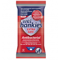 Wet Hankies Extra Safe Antibacterial Υγρά Αντιβακτηριδιακά Μαντηλάκια Χεριών - Κατά των Βακτηρίων, Ιών της Γρίπης & Κορωνοϊού, 12 τεμάχια