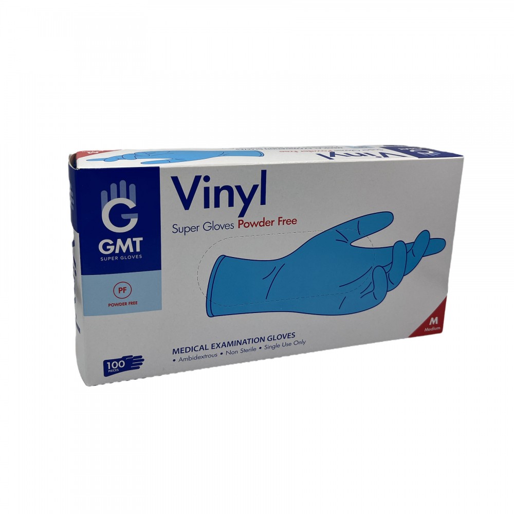 GMT Εξεταστικά Γάντια μιας χρήσης Βινυλίου Χωρίς Πούδρα  Μπλέ 100τμχ