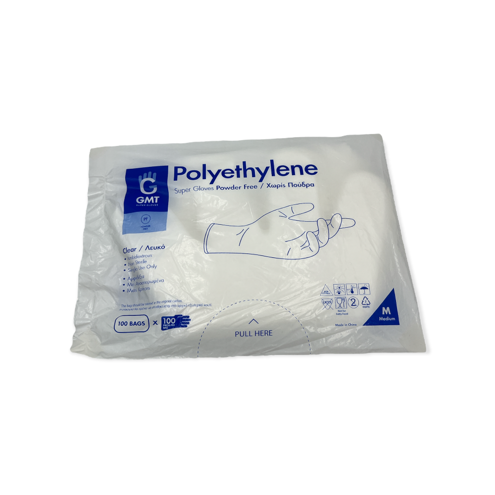 GMT Γάντια Πολυαιθυλενίου Χωρίς Πούδρα σε Διάφανο Χρώμα 100τμχ